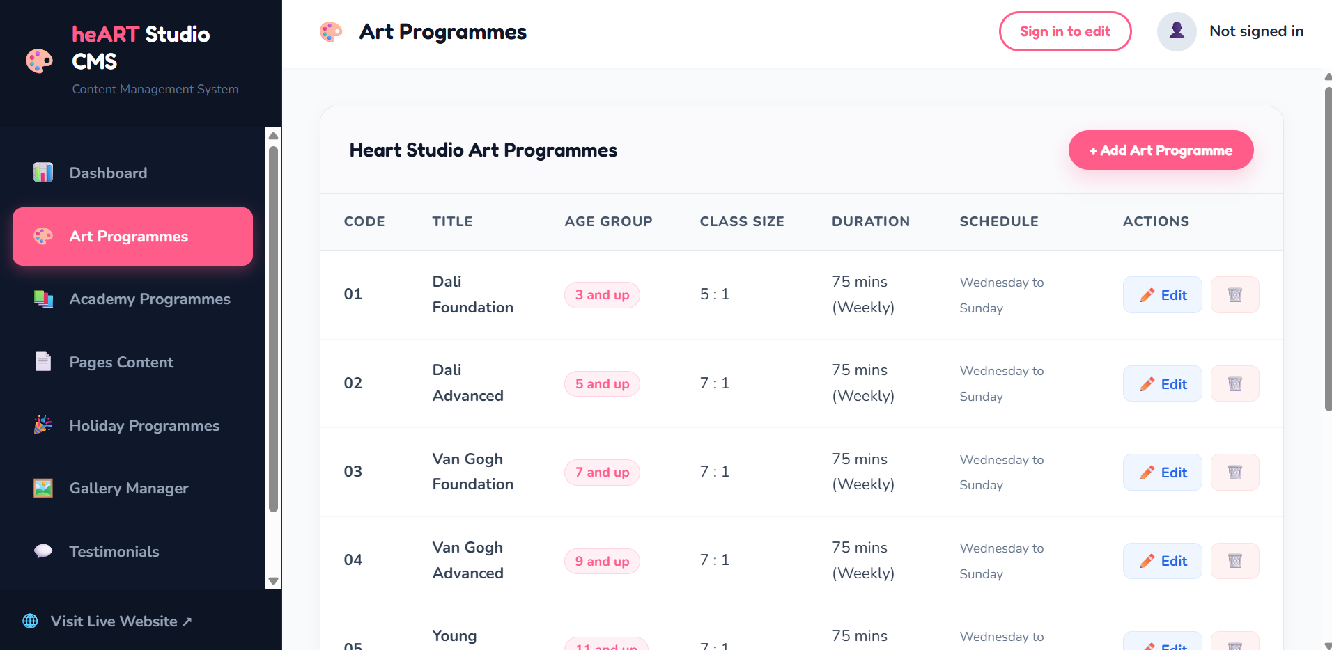 heART Studio - Art school website screenshot 13